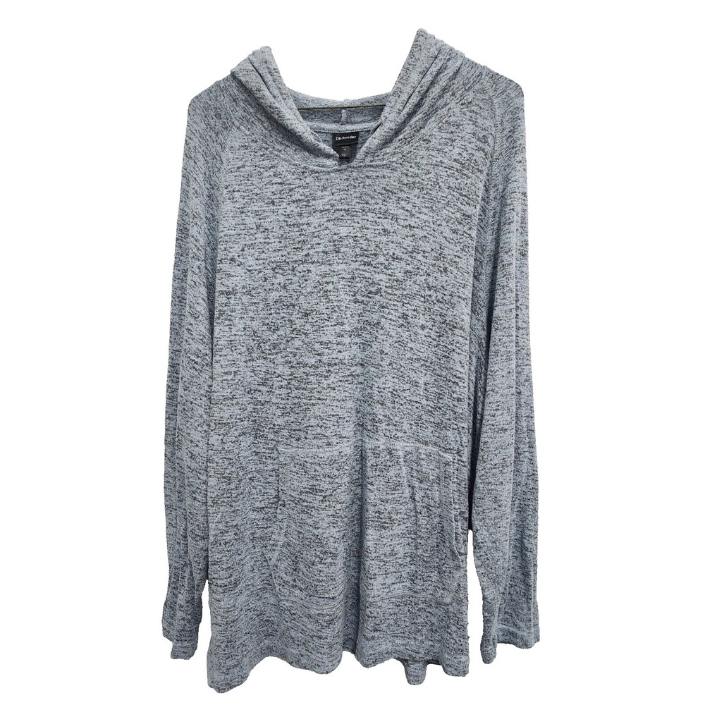 DB Sunday Womens Soft Knit Hoodie‎ Size 1X Heather Blue Long Sleeve Pullover